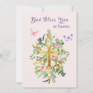 Tarjeta Festiva Acuarela Floral Cruz Cristiana Pascua