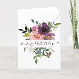 Tarjeta Festiva Acuarela floral personalizada rosa y púrpura