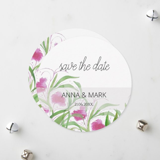 Tarjeta Festiva Acuarela floral rosa pintada a mano (Anverso/Reverso In Situ)