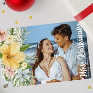 Tarjeta Festiva Acuarela Florales Tropicales Mele Kalikimaka