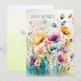 Tarjeta Festiva Acuarela Flores Silvestres|Feliz día de la madre 