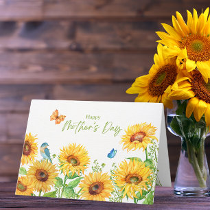 Tarjeta Festiva Acuarela girasoles mariposas Día de la Madre
