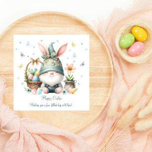 Tarjeta Festiva Acuarela Gnomo de Pascua Lindo y Mariposas
