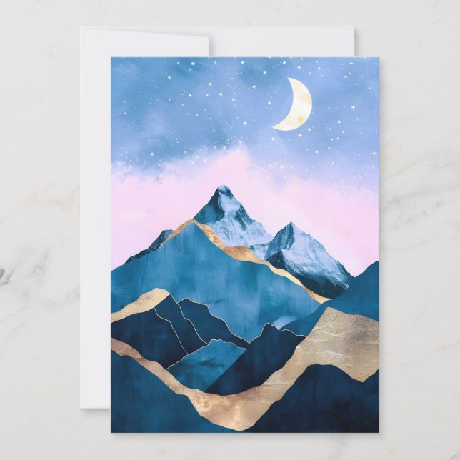 Tarjeta Festiva Acuarela Golden Celestial Peaks (Anverso)