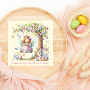 Tarjeta Festiva Acuarela Hada Primaveral de Pascua Linda