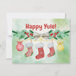 Tarjeta Festiva Acuarela Happy Yule Stockings