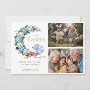 Tarjeta Festiva Acuarela Hydrangea Pascua Conejo Lindo 2 Foto