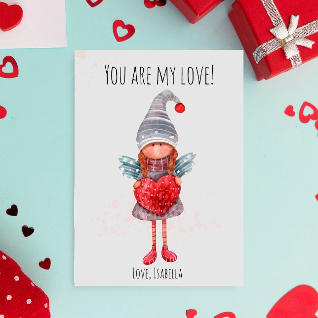 Tarjeta Festiva Acuarela Lady Gnome Con Pun Valentine De Corazón R (Subido por el creador)