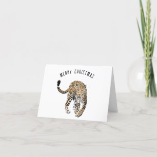 Tarjeta Festiva acuarela leopardo gato de la selva animal pintado 