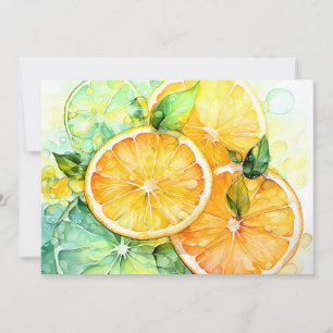 Tarjeta Festiva Acuarela Limón Naranja Lima Botánica Cocina