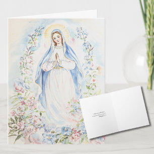 Tarjeta Festiva Acuarela Madre María Religiosa Católica Floral 