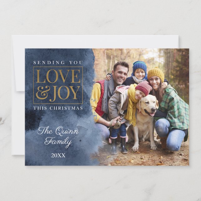 Tarjeta Festiva Acuarela marina con oro (Anverso)