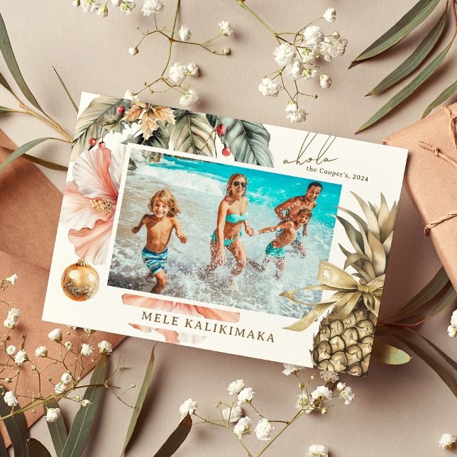 Tarjeta Festiva Acuarela Mele Kalikimaka Fotografía hawaiana (Subido por el creador)