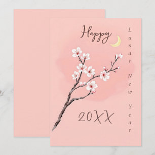 Tarjeta Festiva acuarela minimalista de Año Nuevo china en rosa