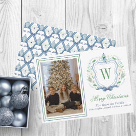 Tarjeta Festiva Acuarela Monograma Chinoiserie Jar Escudo Foto