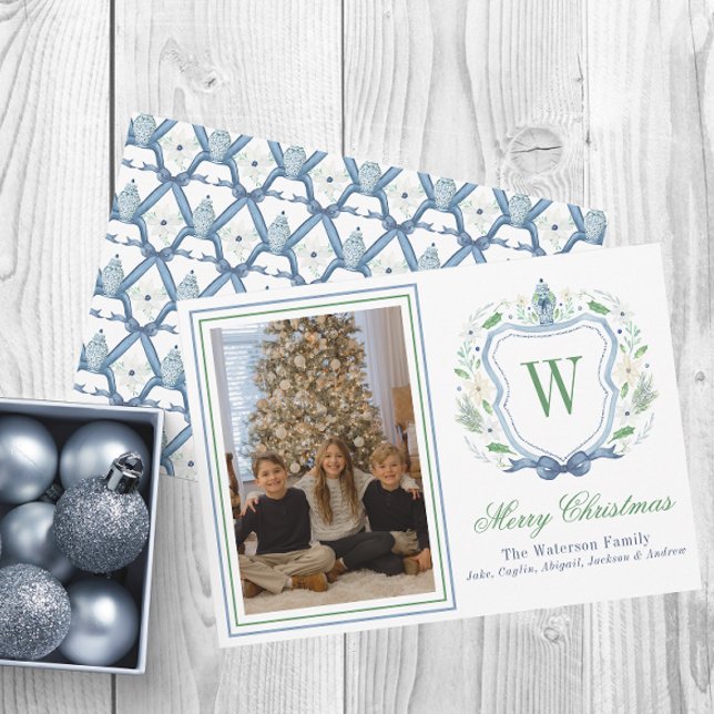 Tarjeta Festiva Acuarela Monograma Chinoiserie Jar Escudo Foto (Subido por el creador)