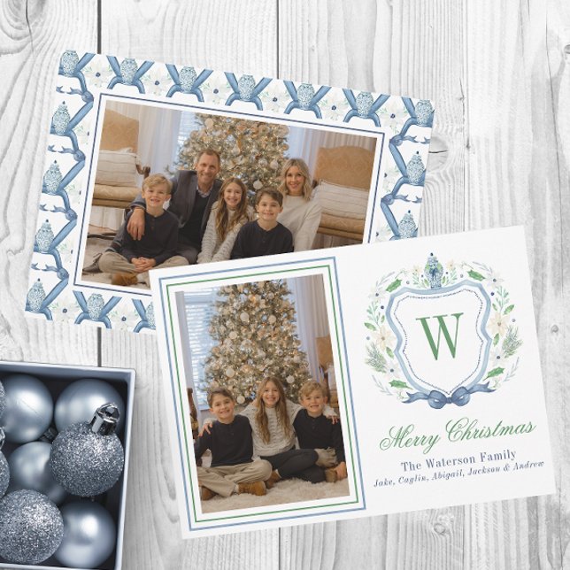 Tarjeta Festiva Acuarela Monograma Chinoiserie Jar Escudo Foto (Subido por el creador)