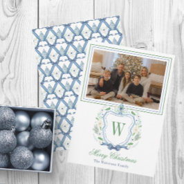 Tarjeta Festiva Acuarela Monograma Chinoiserie Jar Escudo Foto