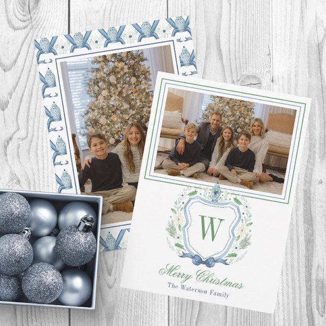 Tarjeta Festiva Acuarela Monograma Chinoiserie Jar Escudo Foto (Subido por el creador)