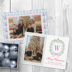 Tarjeta Festiva Acuarela Monograma Chinoiserie Jar Escudo Foto