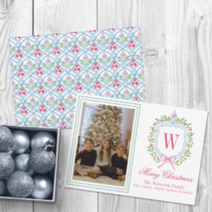 Tarjeta Festiva Acuarela Monograma Chinoiserie Jar Escudo Foto