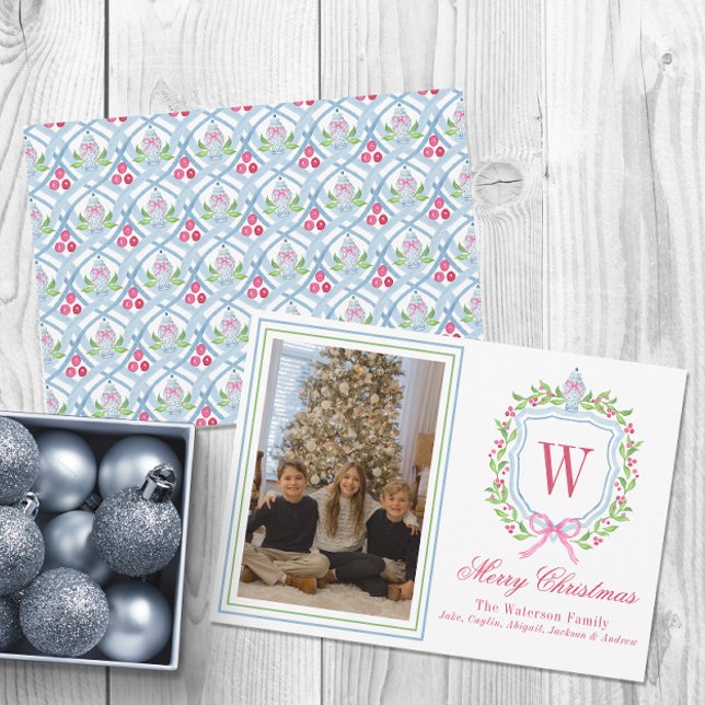 Tarjeta Festiva Acuarela Monograma Chinoiserie Jar Escudo Foto (Subido por el creador)