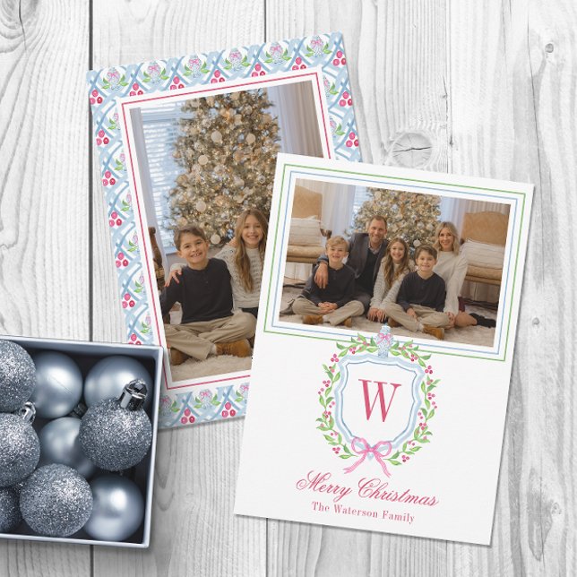 Tarjeta Festiva Acuarela Monograma Chinoiserie Jar Escudo Foto (Subido por el creador)