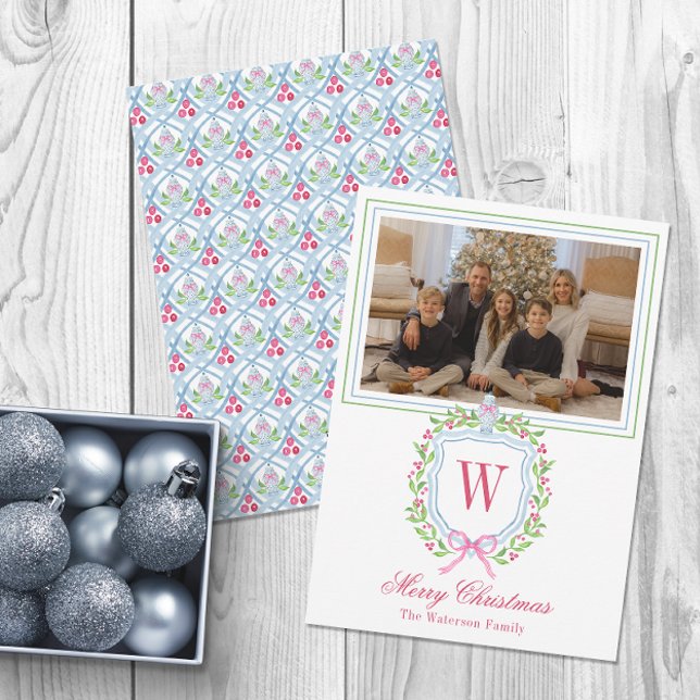 Tarjeta Festiva Acuarela Monograma Chinoiserie Jar Escudo Foto (Subido por el creador)