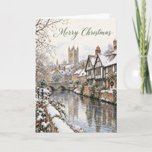 Tarjeta Festiva Acuarela navideña de Canterbury Riverside
