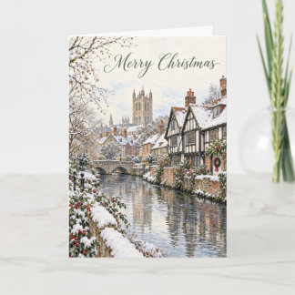 Tarjeta Festiva Acuarela navideña de Canterbury Riverside