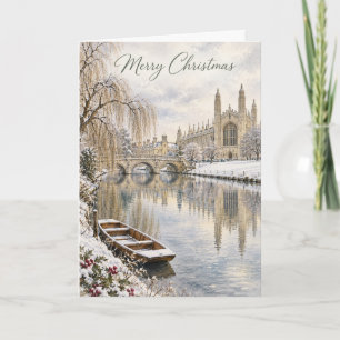 Tarjeta Festiva Acuarela navideña del río Cam de Cambridge