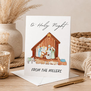 Tarjeta Festiva Acuarela O' Noche Santa Natividad No-foto