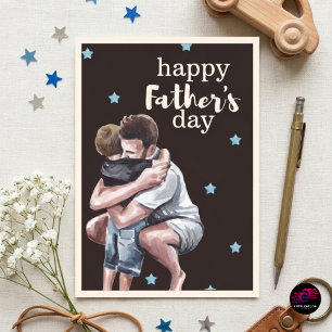 Tarjeta Festiva Acuarela Padre Hijo Abrazo Feliz Día del Padre