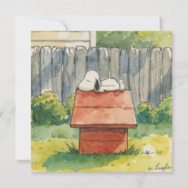 Tarjeta Festiva Acuarela Perro Durmiendo en Casa de Perro Roja Art