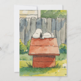 Tarjeta Festiva Acuarela Perro Durmiendo en Casa de Perro Roja Art