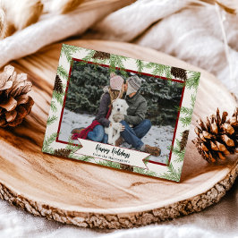 Tarjeta Festiva Acuarela Pine Ivory Winter Holiday One Photo