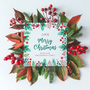 Tarjeta Festiva Acuarela pintada a mano de Holly y Berries