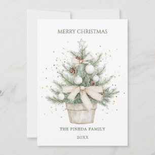 Tarjeta Festiva Acuarela Rustic Pott Christmas Tree Holiday Ca