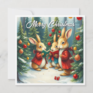 Tarjeta Festiva Acuarela rústica árboles de pino de invierno villa