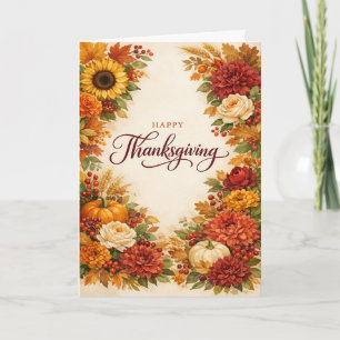 Tarjeta Festiva Acuarela Rústica Floral de Otoño de Acción de Grac