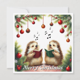 Tarjeta Festiva Acuarela Rustica Invernal de Pinos Caroling