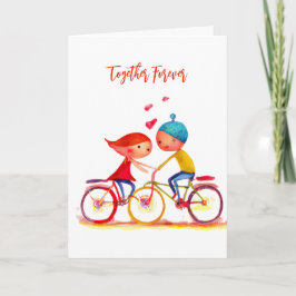 Tarjeta Festiva Acuarela San Valentín Pareja Bicicleta Amor Corazó