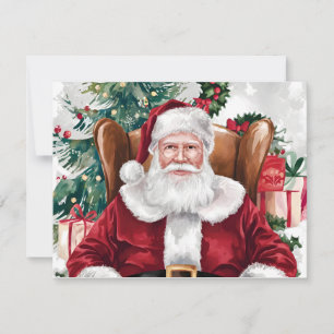 Tarjeta Festiva Acuarela Santa Claus con navidades de gafas