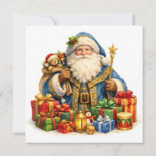 Tarjeta Festiva Acuarela Santa Claus Vintage con Regalos 