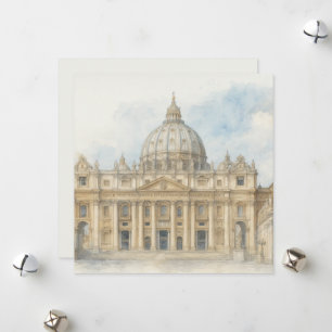 Tarjeta Festiva Acuarela Vaticano   Basílica de San Pedro Italia