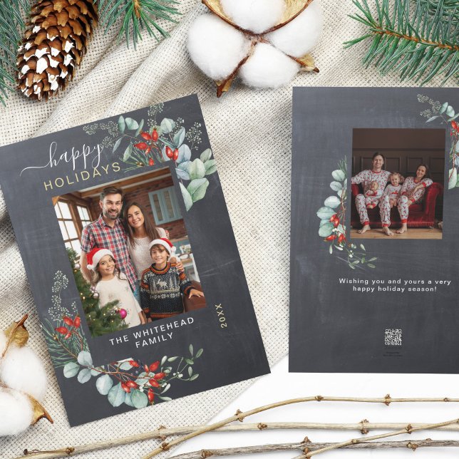 Tarjeta Festiva Acuarela Verdor Botánico Rústico Cartón (You will love these beautiful Christmas cards! They feature botanical watercolor pine and berries.)