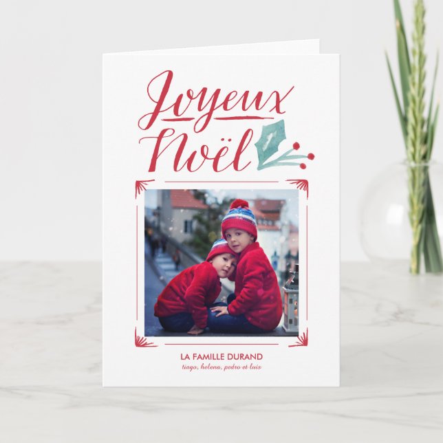 Tarjeta Festiva Acuarela y Calligraphie el | Joyeux Noël (Anverso)