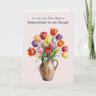 Tarjeta Festiva Acuarelas en Flor   Tulipanes Clásicos Día de la M