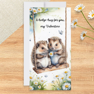 Tarjeta Festiva Acuarelas Erizo Lindos en Columpio Día de San Vale