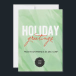 Tarjeta Festiva Acuarelas verdes planas<br><div class="desc">Envíe los saludos de la estación a sus colegas este día de fiesta con una tarjeta doblada de la prensa de PiPo. Esta tarjeta de felicitación ofrece un fondo verde festivo de la acuarela con un mensaje simple de los "saludos del día de fiesta" en fuentes rojas y blancas mezcladas....</div>